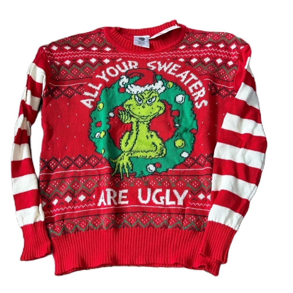 Dr. Seuss Red White Grinch Sweater NEW Kids Small All Your Sweaters Are Ugly